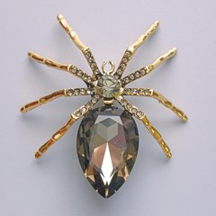 Брошка кулон Павук сірий кристал, сірі стрази, золотистий метал 56х64мм купити біжутерію дешево в інтернеті