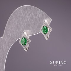 Сережки Xuping із зеленими каменями 15х10мм родій купити біжутерію дешево в інтернеті