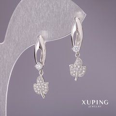 Сережки Xuping з білими каменями 27х8мм родій