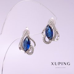 Сережки Xuping з синім каменем 13х18мм родій купити біжутерію дешево в інтернеті