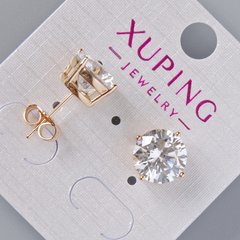Сережки пусети Xuping з білими кристалами d-11мм+- позолота 18К купити біжутерію дешево в інтернеті