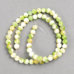 Намистини зелено жовто білі "Агат" (іміт. акрил) на волосіні гладка кулька d-6мм+- L-40см +- купити біжутерію