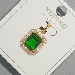 Кулон Xuping з зеленим кристалом та білими стразами d-13х15мм+ - L-23мм+- позолота 18К купити біжутерію дешево