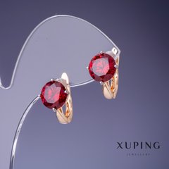 Сережки Xuping з каменем колір рожевий 10х13мм позолота 18К купити біжутерію дешево в інтернеті