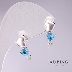 Сережки Xuping гірлянда з Сердець з блакитними каменями 17х7мм родій купити біжутерію дешево в інтернеті