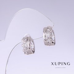 Сережки Xuping з білими стразами L-14мм s-7мм родій купити біжутерію дешево в інтернеті