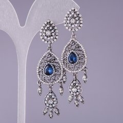 Сережки з синіми кристалами "Східна красуня" L-6,5 см купити біжутерію дешево в інтернеті