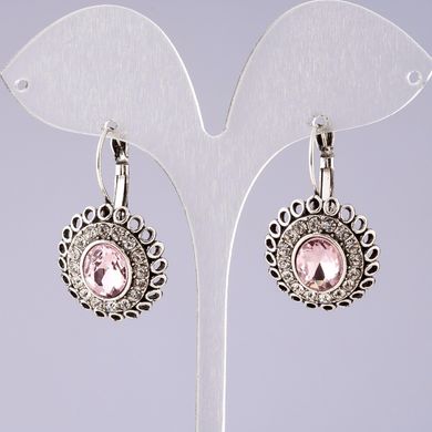 Сережки Ажурні з рожевими кристалами класичні "під старовину" L-3см купити біжутерію дешево в інтернеті