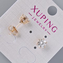 Сережки пусети Xuping з білими кристалами d-7мм+- позолота 18К купити біжутерію дешево в інтернеті