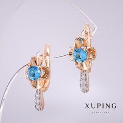 Сережки Xuping з блакитними каменями 20х10мм позолота 18к