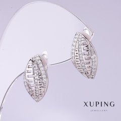 Сережки Xuping з білими стразами d-10мм L-18 мм родій купити біжутерію дешево в інтернеті