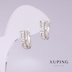 Сережки Xuping з білими стразами 15х7мм родій купити біжутерію дешево в інтернеті