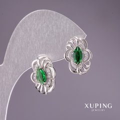 Сережки Xuping із зеленими каменями 17х12мм родій купити біжутерію дешево в інтернеті