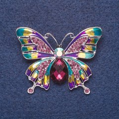 Брошка "Метелик" пурпурова емаль, колір металу срібло 3,5х5см купити біжутерію дешево в інтернеті