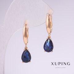 Сережки Xuping з камінням колір синій 28х7мм позолота 18к купити біжутерію дешево в інтернеті