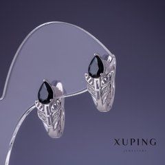 Сережки Xuping 17х10мм родій з чорним каменем