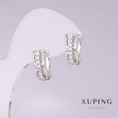 Сережки Xuping з білими стразами 15х7мм родій купити біжутерію дешево в інтернеті