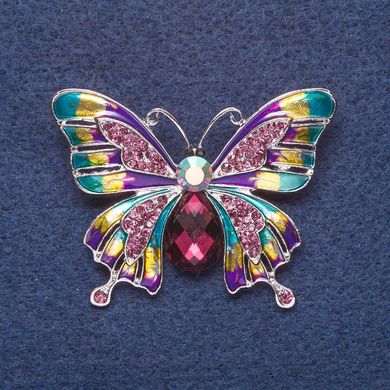 Брошка "Метелик" пурпурова емаль, колір металу срібло 3,5х5см купити біжутерію дешево в інтернеті