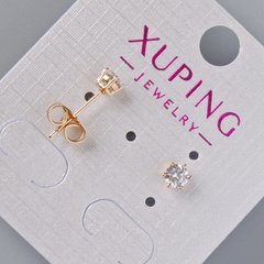 Сережки пусети Xuping з білими кристалами d-5мм+- позолота 18К купити біжутерію дешево в інтернеті