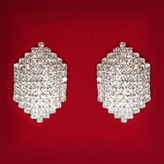 [ 22x22 мм ] Сережки жіночі білі стрази світлий метал весільні вечірні пусети кульчики ( пусети ) класичні