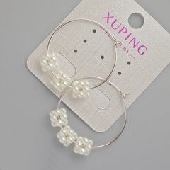 Сережки Xuping кільця з білими намистинами s-0,7мм+- d-29мм+- Родій