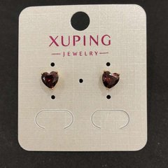 Сережки Серце Xuping Сережки пусети кульчики Позолота 18К з червоним кристалом d-6мм + - купити біжутерію