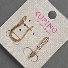 Сережки Xuping з білими стразами d-5мм+- L-22мм+- Позолота 18К