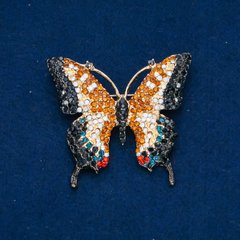 Брошка Метелик різнокольорові стрази, золотистий метал 50х55мм + - купити біжутерію дешево в інтернеті