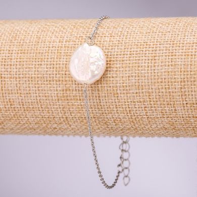 Браслет з бароковими перлами "монетка" на ланцюжку d-16+-мм L-18-23см купити біжутерію дешево в інтернеті