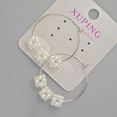 Сережки Xuping кільця з білими намистинами s-0,7мм+- d-29мм+- Родій купити біжутерію дешево в інтернеті