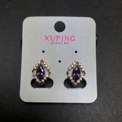 Сережки Xuping Позолота 18К фіолетовий кристал та білі стрази 15х11мм + - купити біжутерію дешево в інтернеті