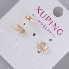 Сережки пусети Xuping з білими стразами та кристалами d-8х7мм+- позолота 18К купити біжутерію дешево в