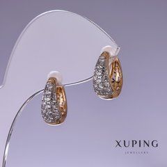 Сережки Xuping з білими стразами 6х15мм "позолота 18к"