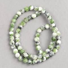 Намистини зелено сіро білі "Агат" (іміт. акрил) на волосіні гладка кулька d-6мм+- L-40см +- купити біжутерію