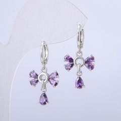Сережки Xuping Родій з бузковими кристалами d-14мм + - s-28мм + -