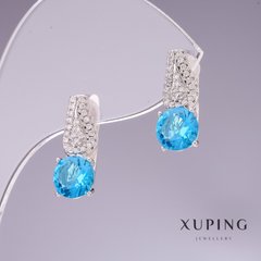 Сережки Xuping з блакитними цирконами Топаз 17х8мм родій купити біжутерію дешево в інтернеті