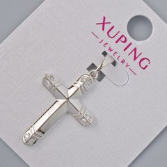 Кулон "Хрест" Xuping з білими стразами d-26,5х17,5мм+ - L-32мм+- родій купити біжутерію дешево в інтернеті
