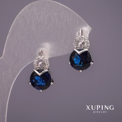 Сережки Xuping з камінням колір синій 18х10мм родій купити біжутерію дешево в інтернеті