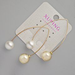 Сережки Xuping з намистиною Майорка d-10мм, 12мм+- L-53мм+- Позолота 18К