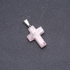 Кулон Хрест, камінь Рожевий кварц 25х18мм купити біжутерію дешево в інтернеті