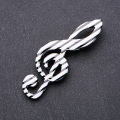 Брошка Скрипковий ключ в чорно білу смужку 25х70мм сірий метал купити біжутерію дешево в інтернеті