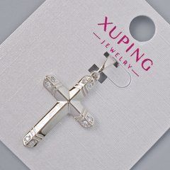 Кулон "Хрест" Xuping з білими стразами d-26,5х17,5мм+ - L-32мм+- родій