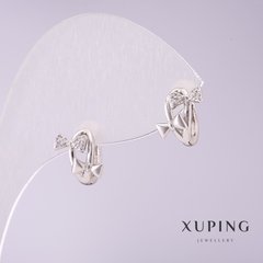 Сережки Xuping Бантики з білими стразами 11х9мм родій купити біжутерію дешево в інтернеті