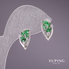 Сережки Xuping з зеленими каменями 16х8мм родій купити біжутерію дешево в інтернеті