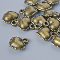 Фурнітура підвіска "Серце" d-13х11,5мм, d-отвору 1,9мм, фас. 16шт+- бронзовий колір металу купити біжутерію