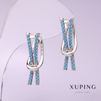 Сережки Xuping з блакитними стразами 7х25мм родій купити біжутерію дешево в інтернеті