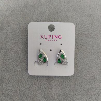 Сережки Xuping з зеленими каменями 10х16мм Родій купити біжутерію дешево в інтернеті