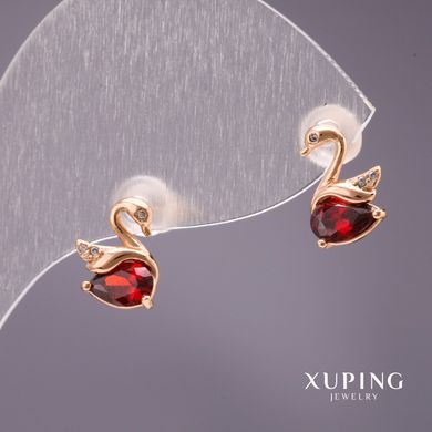 Сережки Xuping пусети кульчики Лебеді з каменем колір червоний 10х7мм позолота 18к купити біжутерію дешево в