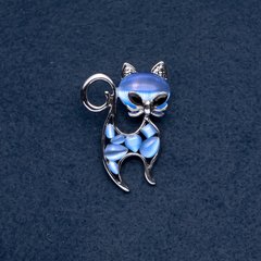 Брошка "Котик" блакитний Котяче око колір металу "срібло" 30х45мм купити біжутерію дешево в інтернеті
