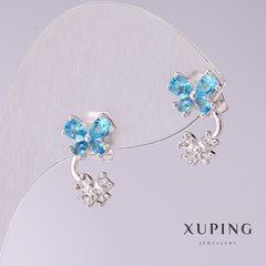 Сережки Xuping Метелики з блакитними каменями 15х9мм родій купити біжутерію дешево в інтернеті